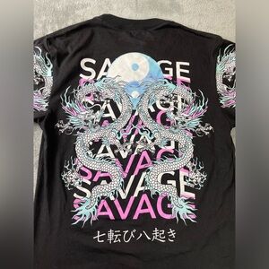 Asian Dragon Yin Yang T Shirt Men’s Size Small Black Savage